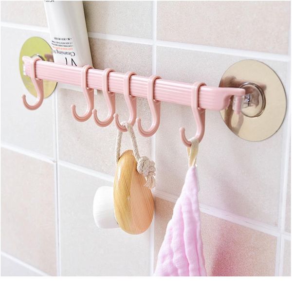 

self adhesive 6 hooks bathroom wall towel holder hanging nail-rack strong paste hooks key hooks kitchen stor qylopk