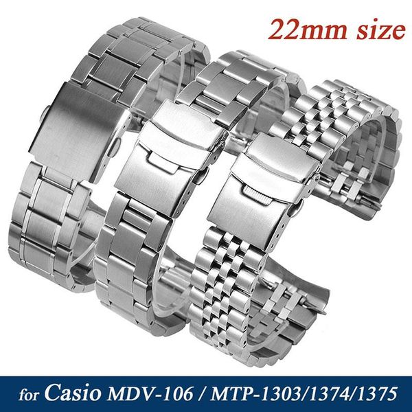 

watch bands bracelet 22mm replacement band for mtp1374/1375 mdv106/107 mtp-1303 stainless steel strap metal bracelets, Black;brown