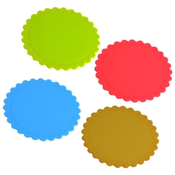 

mats & pads 4pcs rose lace coasters silicone heat insulation cup mat anti-slip placemat for home kitchen (mixed colors)