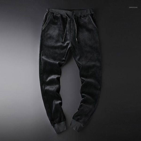 

men's pants 2021 autumn korean version of the trend double-sided gold velvet fabric fashion casual sports slim trousers, Black