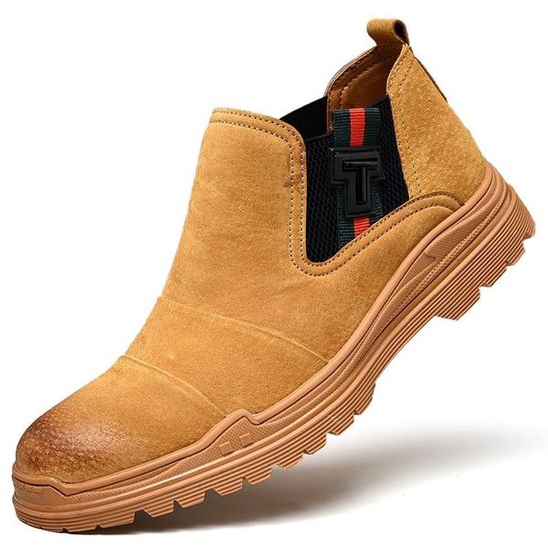 

boots brand autumn genuine leather ankle for men shoes slip-on waterproof quality botas breathable non-slip, Black