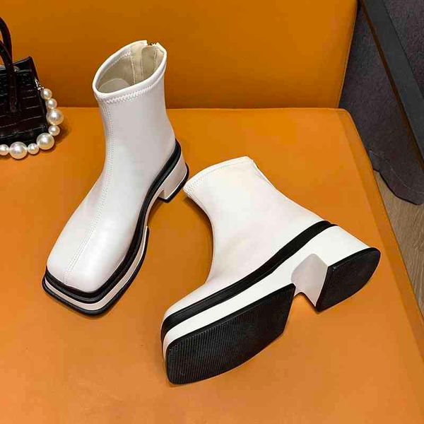 

dress shoes clÃ¡ssico 6 cm de espessura saltos plataforma nua botas femininas outono nova moda dedo do pÃ© quadrado volta zip escritÃ³rio senho, Black