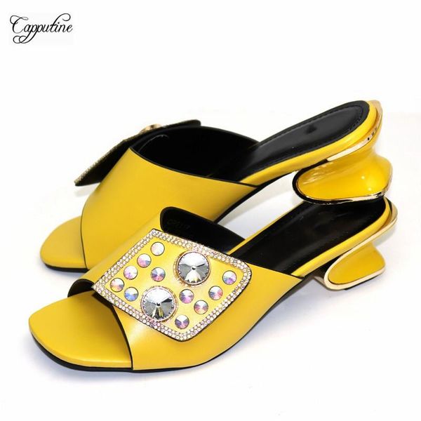 

dress shoes yellow african stange heel lady slipper cr2117 height 5.3cm, Black