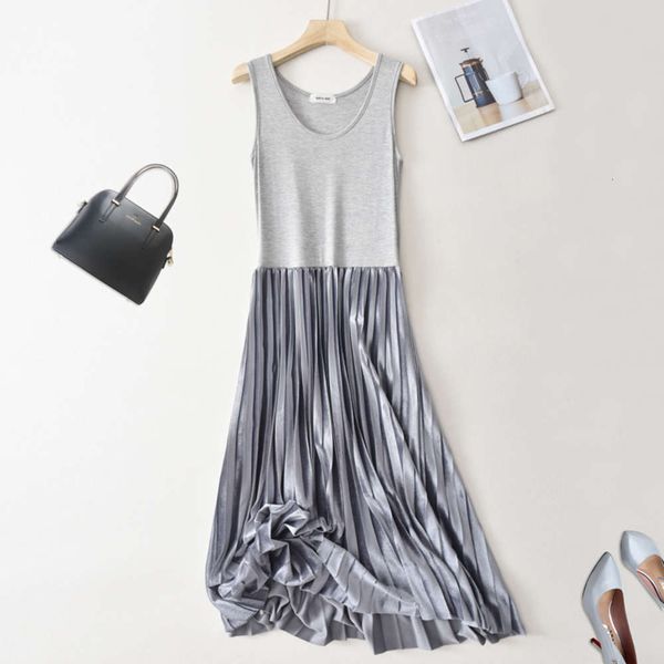 

2021 spring korean modal patchwork skirt looks thin, golden velvet pleated a-line skirt, large size drop dress, Black;gray