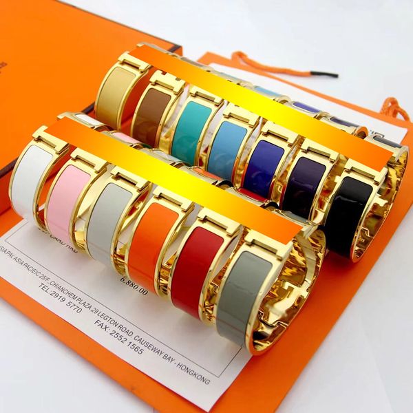 

high quatity copper enamel h bracelet designer new 18mm wide sterling silver women bangle bracelets luxury mens gold bracelet 15 colour, Black