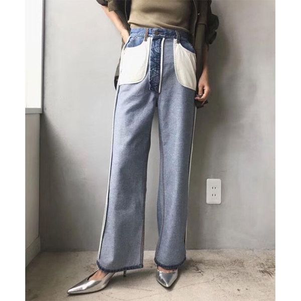 

women jeans pants new style denim cotton cropped trousers, high waist, slim, light-colored stitching jeans, all-match, Blue
