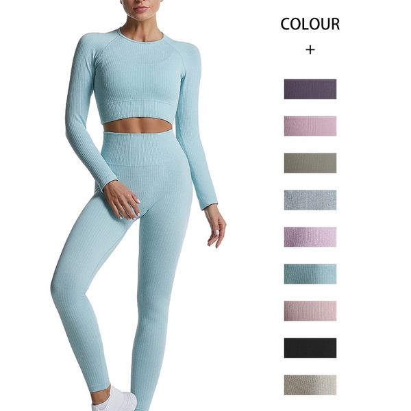 

thread quick drying yoga suit set solid color long fitness plus tight pants, Gray