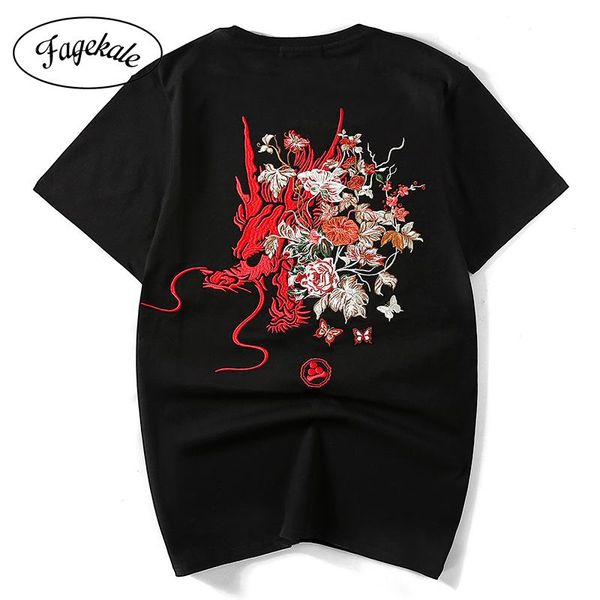 

embroidery short-sleeved t shirt male chinese style harajuku fashion brand large size loose cotton half-sleeved summer, White;black