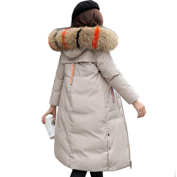 

women's trench coats 2021 women winter jacket hooded with fur collar warm thicken female coat long parka woman lm022, Tan;black
