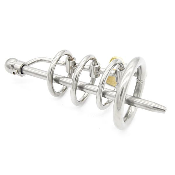 

3 ring stainless steel male chastity device with cathetercock cagepenis ringspenis lockbondage game toys for man