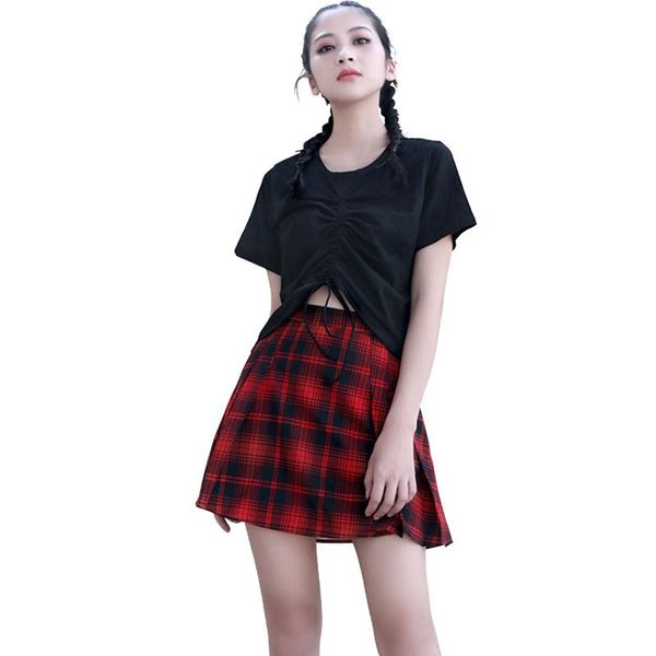 

skirts 2021 arrival girl's black red plaid a-line skirt preppy style short