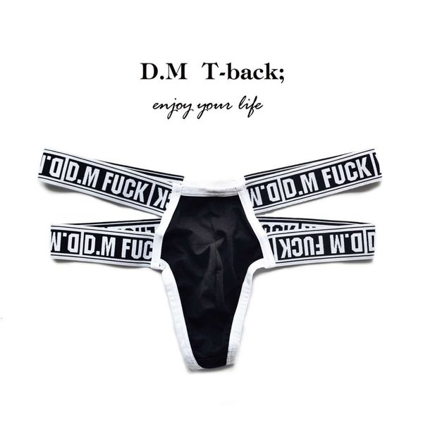 

d.  men's underwear low waist / single thong letter tide alluring fun t pants cotton breathable, Black;white