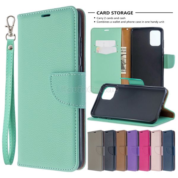 

litchi texture leather wallet phone case for samsung galaxy s21 s20 note20 ultra s10 note10 plus iphone 12 pro solid color flip cover case