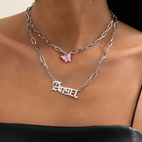 

jewelry simple cross chain tassel female personality fashion letter butterfly necklace, Silver
