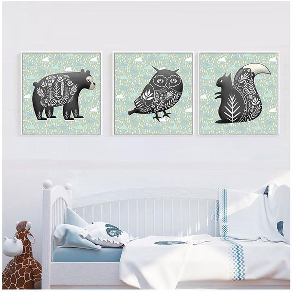 

paintings bear squirrel animal cartoon canvas painting art nordic posters and prints wall pictures for living room decoration frameless