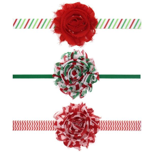 

hair accessories 1pcs 6.5cm christmas shabby flower bow baby girl soft elastic ribbon headband 007, Slivery;white