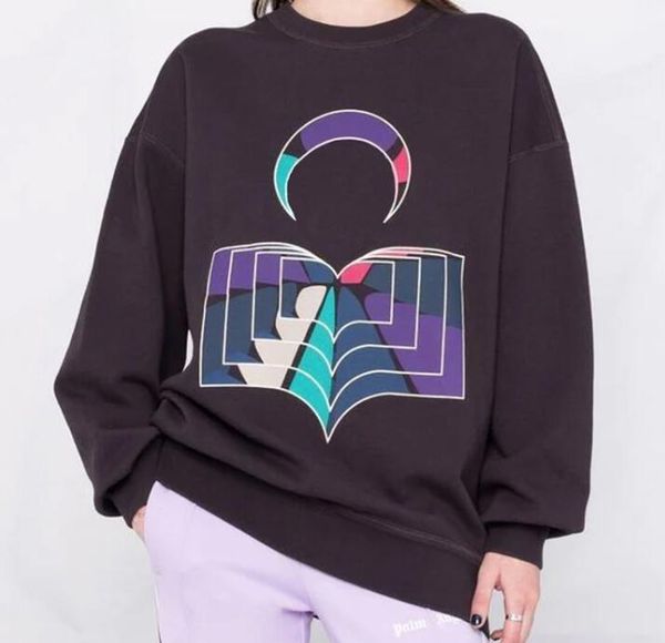 

women 21isa mar sweatshirt pullovers vintage print o-neck loose terry womens high-quality sweatshirts pullover, Black
