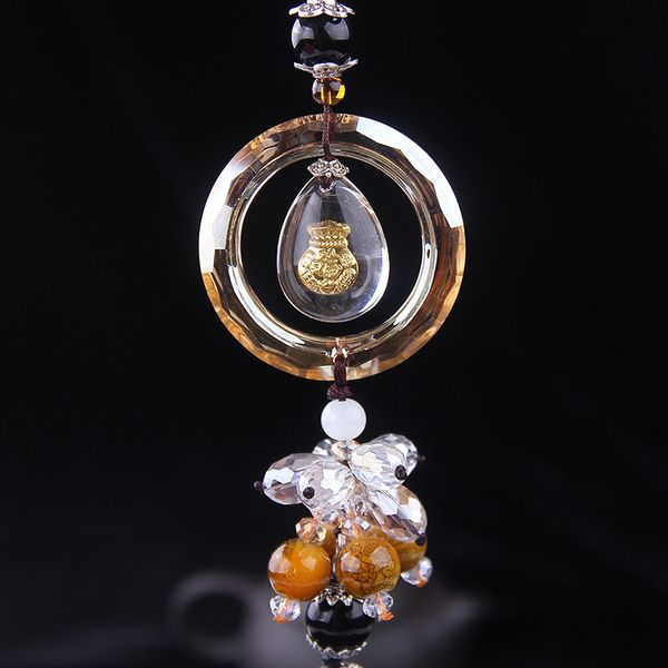 

car interior rearview mirror gold luminous glass decoration pendant with gift box