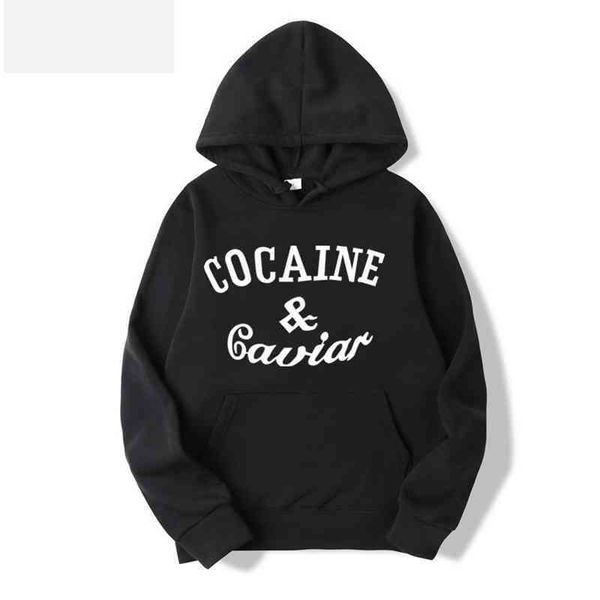 

men's hooded sweater cocaine and caviar letters fashion print, Black