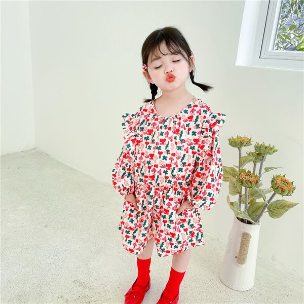 

2021 new korean style spring kids girls floral dress princess dresses girl cute style children clothes e9028, Red;yellow