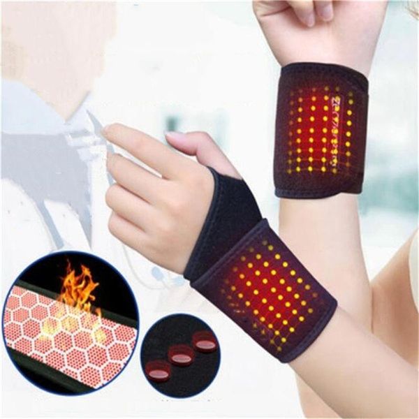 

1pc black tourmaline self-heating wrist brace arthritis pain relief magnetic therapy braces belt health care sports protection support, Black;red