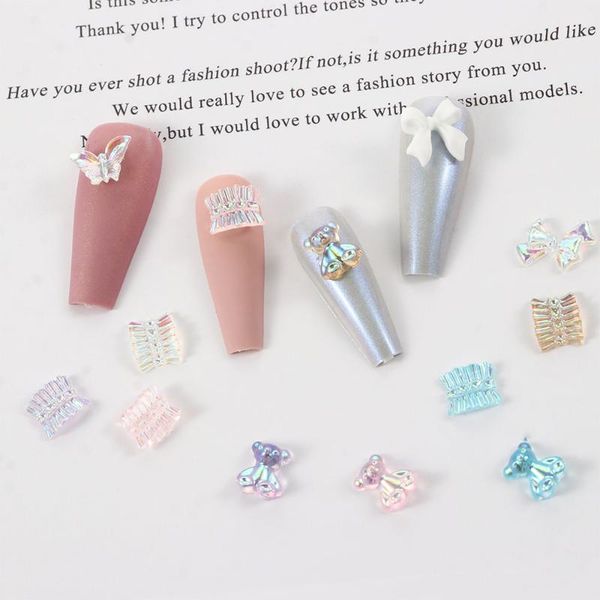 

nail art decorations 1 box colorful various petal flowers bow ties glazed pearl 3d charms glitter supplies tools jewelry, Silver;gold