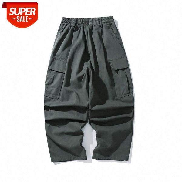 

ami khaki solid color multi-pocket overalls men's japanese retro loose casual wide-leg trousers #jj83, Black