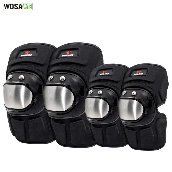 

elbow & knee pads wosawe protector stainless steel motocross brace support+ pad moto motorcycle racing mtb cycling, Black;gray