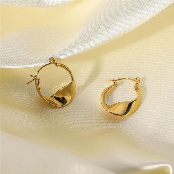 

hoop & huggie ins polished twist circle women earring gold titanium steel no fake earrings for vintage jewelry accessories 2021, Golden;silver