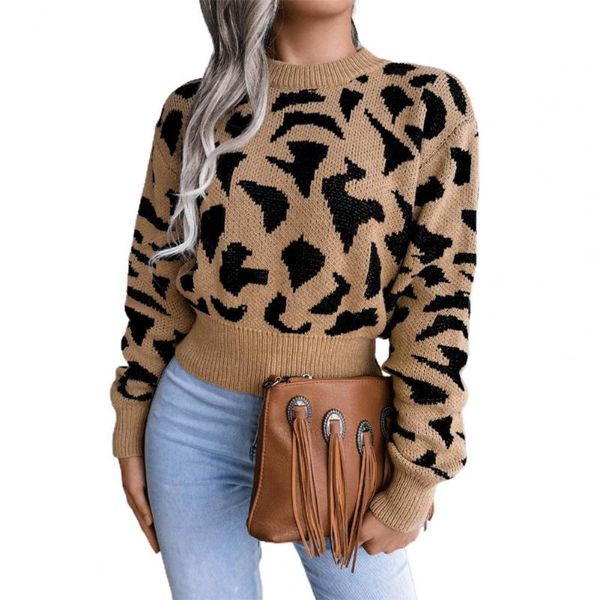 

women's sweaters autumn women sweater 2021 leopard pattern round neck spring winter long sleeve warm knitted for ladies female pullover, White;black