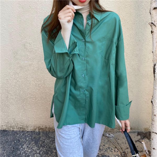 

new lapel work wear blouse brief elegance office lady solid chic 2021 full sleeves loose fashion women gentle shirts meme, Black