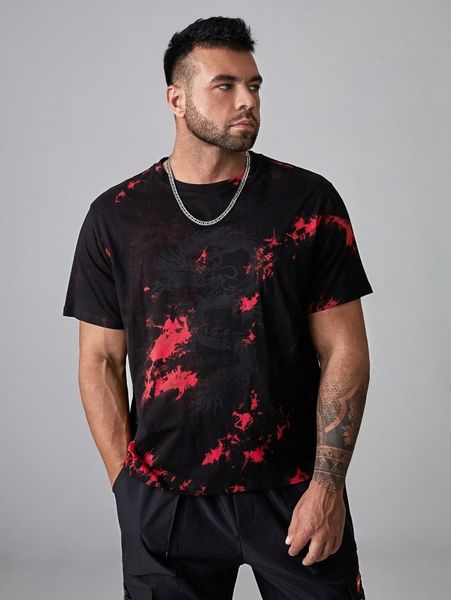 

extended sizes men tie dye crew neck tee x3af#, White;black