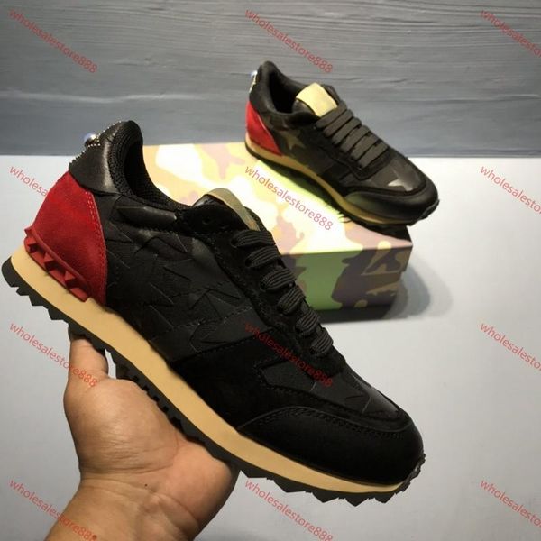 

2020 wholesale mens women progettista shoes real leather lusso camouflage marque shoes sneaker fashion rubber stud off leisure shoe, Black