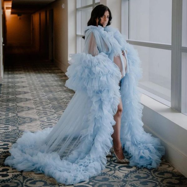 

maternity sleepwear robes women long sky blue tulle bathrobe dresses p shoot birthday party bridal fluffy wedding customize gown, White