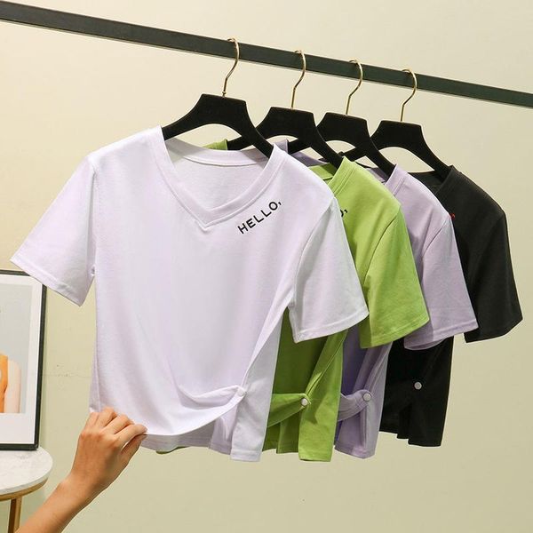 

tee shirt solid color basic t shirt women casual o-neck harajuku summer korean embroidered tshirt street style clothes, White