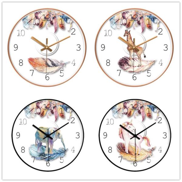 

wall clocks beautiful feather animal flamingo elephant clock living room home decor creative bedroom kitchen decoration silent