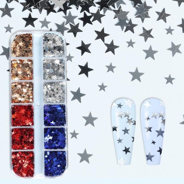 

nail art decorations ultra-thin gold silver star shape sparkly mixed size glitter sequins flakes for design manicure gel acrylic, Silver;gold