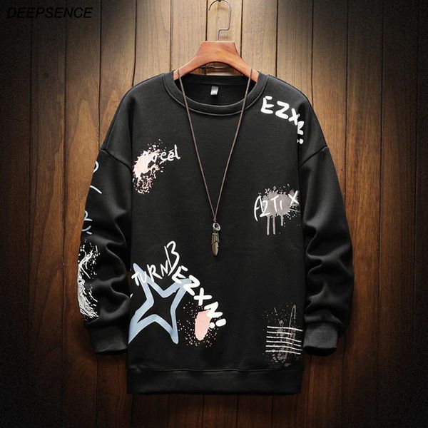 

men's hoodies & sweatshirts spring men sports shirt loose hip-hop street fashion personality patchwork letter print casual without cap, Black