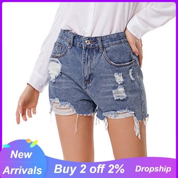 

women's jeans 2021 summer denim shorts women high waist jean female loose hole with pockets casual plus size, Blue