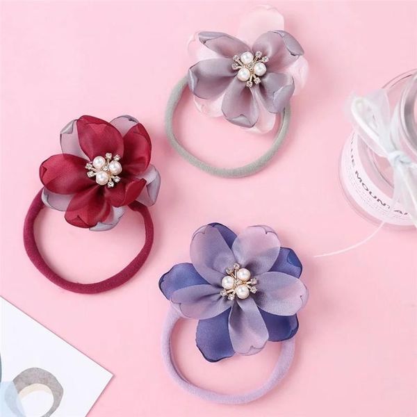 

hair accessories bicolor flower headband holder born tie elastic nylon chiffon the fabric bands girl wedding, Slivery;white