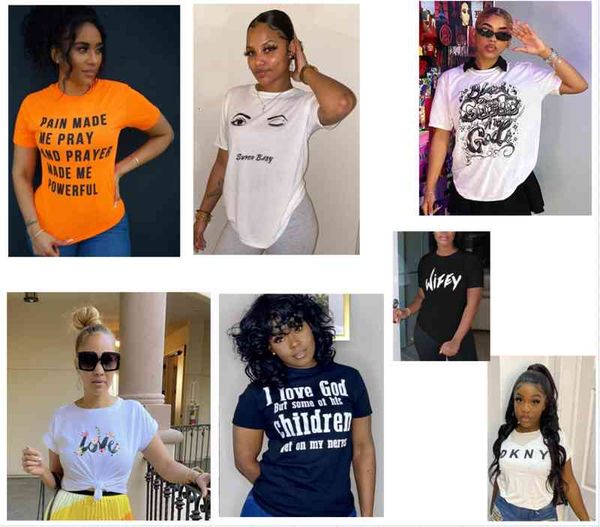 

Women's T-Shirt Fashion Tee Women T-shirt English Letters Printing Cotton Short Sleeve Lady Tees Casual Clothes Woman Clothing High Str, White