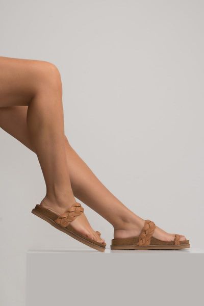 

slippers terminal block female leather tan, Black