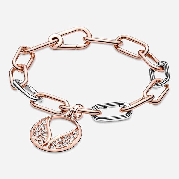 

me electric blue ring 925 sterling silver bead round connector charm double fit original pandora me link chain bracelet jewelry, Golden;silver