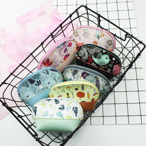 

coin purses pacgoth japanese and korean style cute cartoon printing pu leather mini fresh animal prints bird flower bag 1pc, Red;black