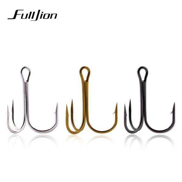

fishing hooks fulljion 50pcs/lot fishhooks high carbon steel treble tackle tools 2/4/6/8/10# three colors