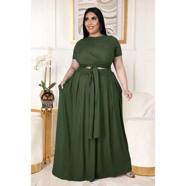 

plus size tracksuits summer fashion women's pure color umbilical strap decoration fluffy skirt two-piece suit, Black
