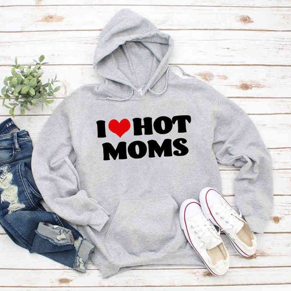 I Love Hot Moms Hoodie Kırmızı Kalp Sıcak Anne Sweatshirt Kazak Hoodie G1229