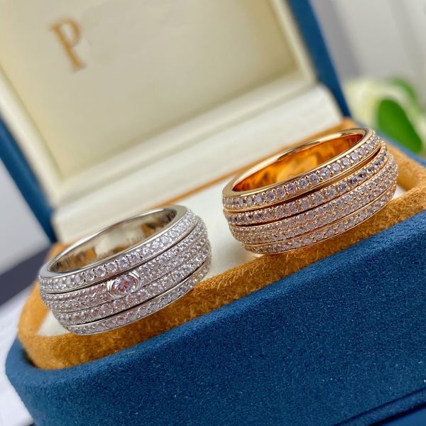 anel série posse PIAGE ROSE extremamente banhado a ouro 18K prata esterlina jóias de luxo rotativo presente requintado marca anéis de designer diamantes presentes de casal