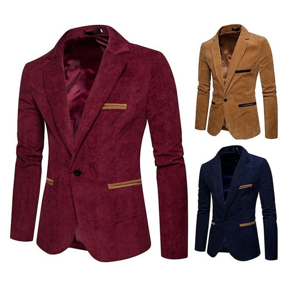 

men's suits & blazers luclesam men casual one button corduroy blazer mens personality pocket lapel suit coat bleizer masculino chaqueta, White;black