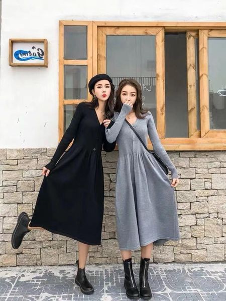 

maternity dresses wear autumn/winter knitted mid-length nursing dress base core-spun yarn sweater, White